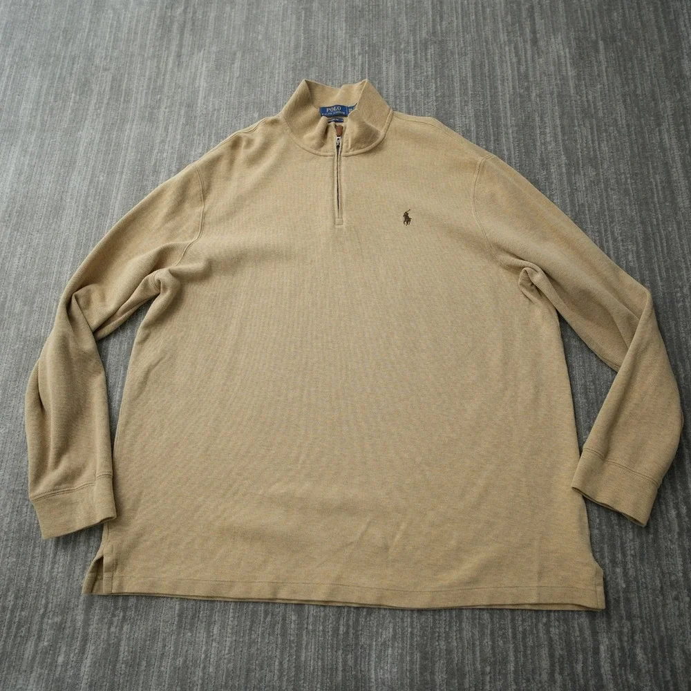 Polo Ralph Lauren Sweatshirt Men Dune Tan Quarter Zip Pullover Estate Rib‎ 2XL